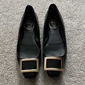 Roger Vivier Black Flats with Gold Buckle